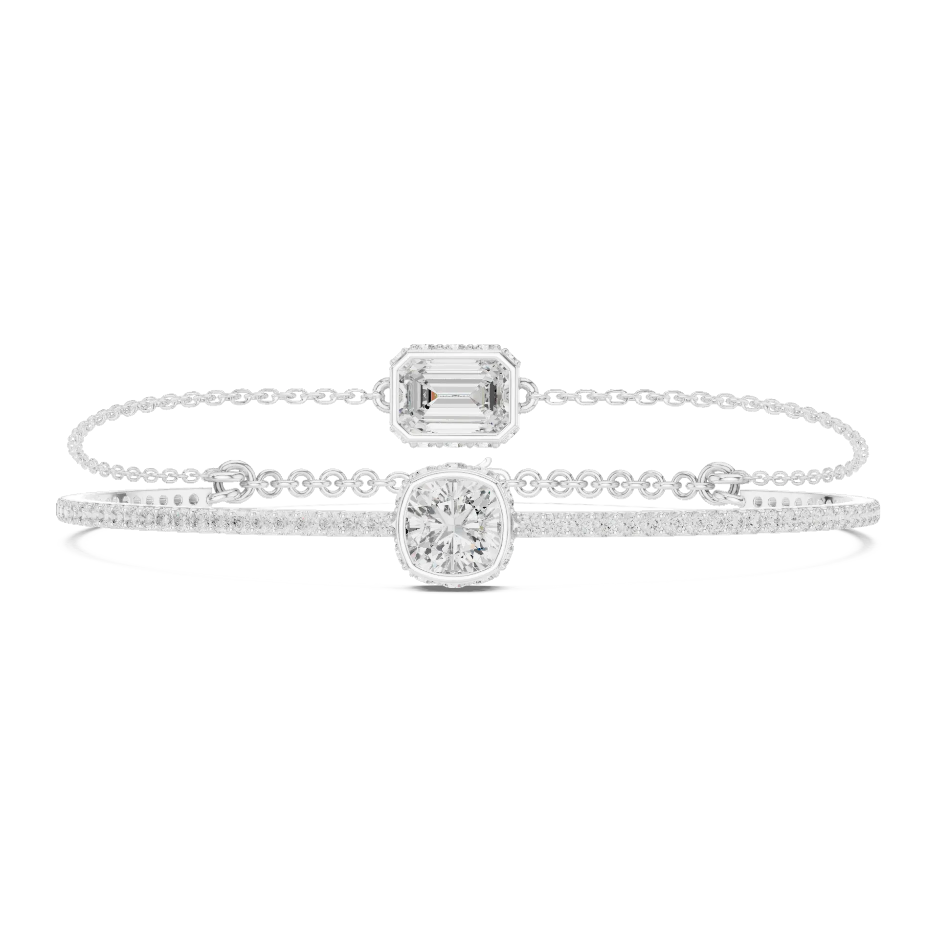 Emerald Cushion Dual Solitaire Bangle
