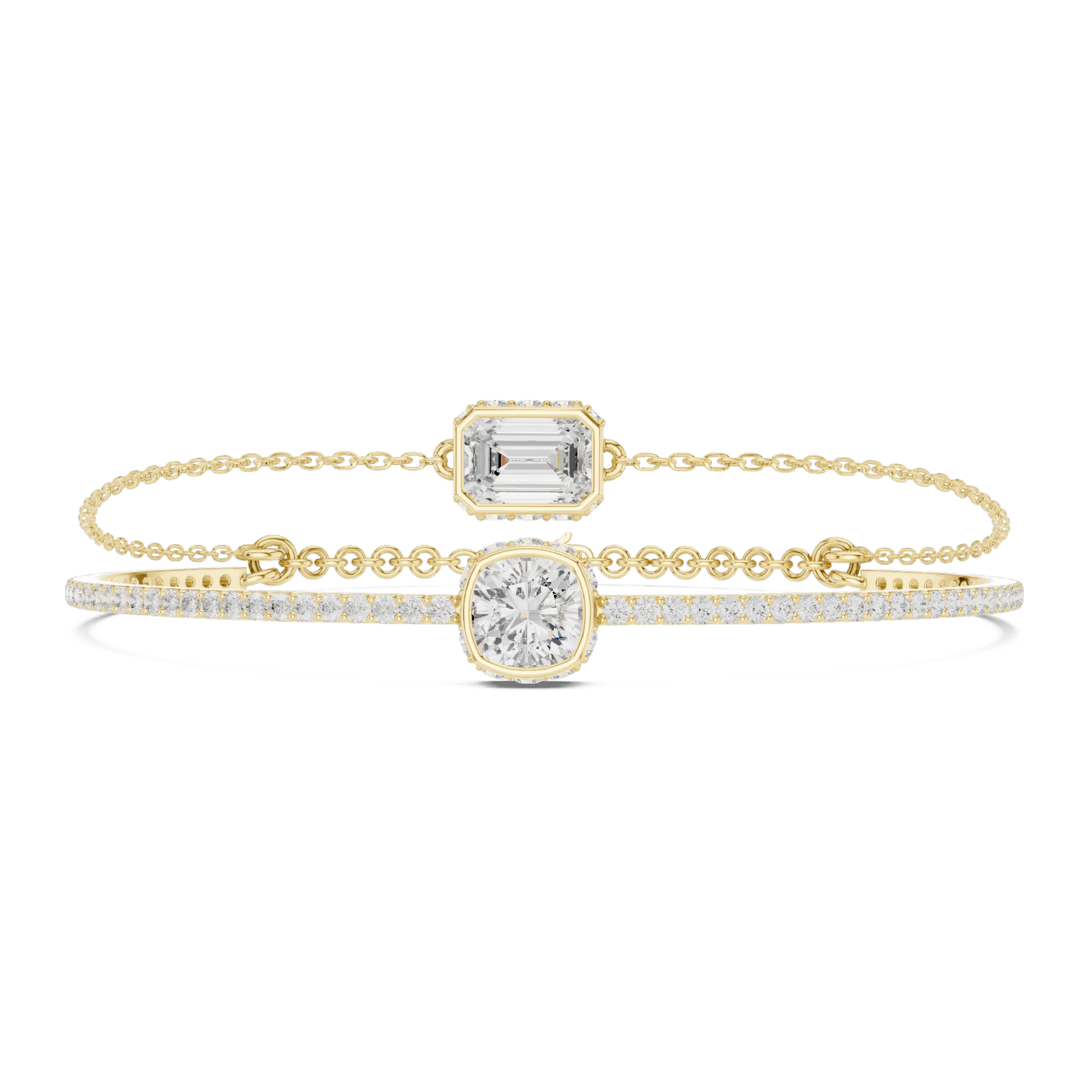 Emerald Cushion Dual Solitaire Bangle