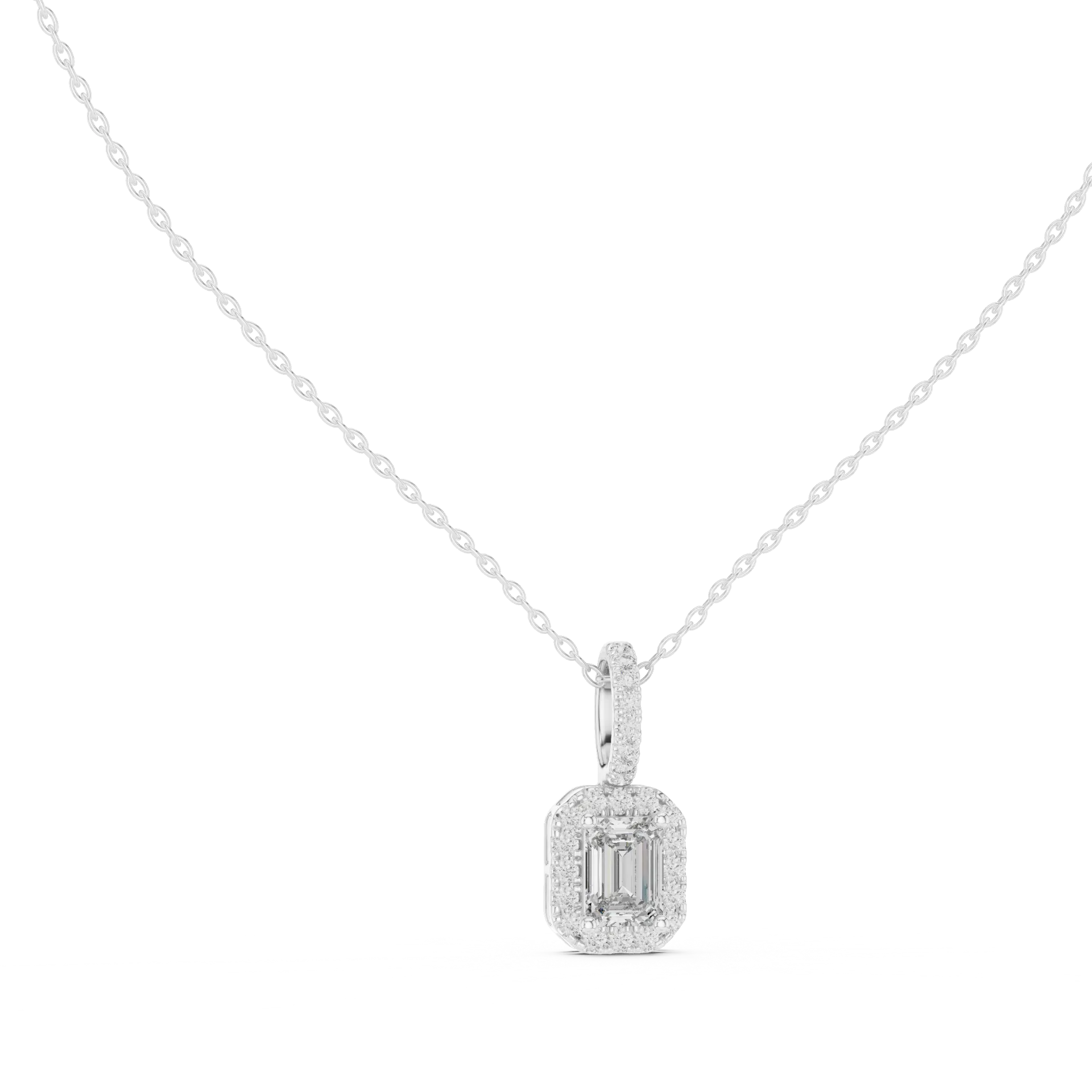 Luminous Emerald Cut Halo Pendant