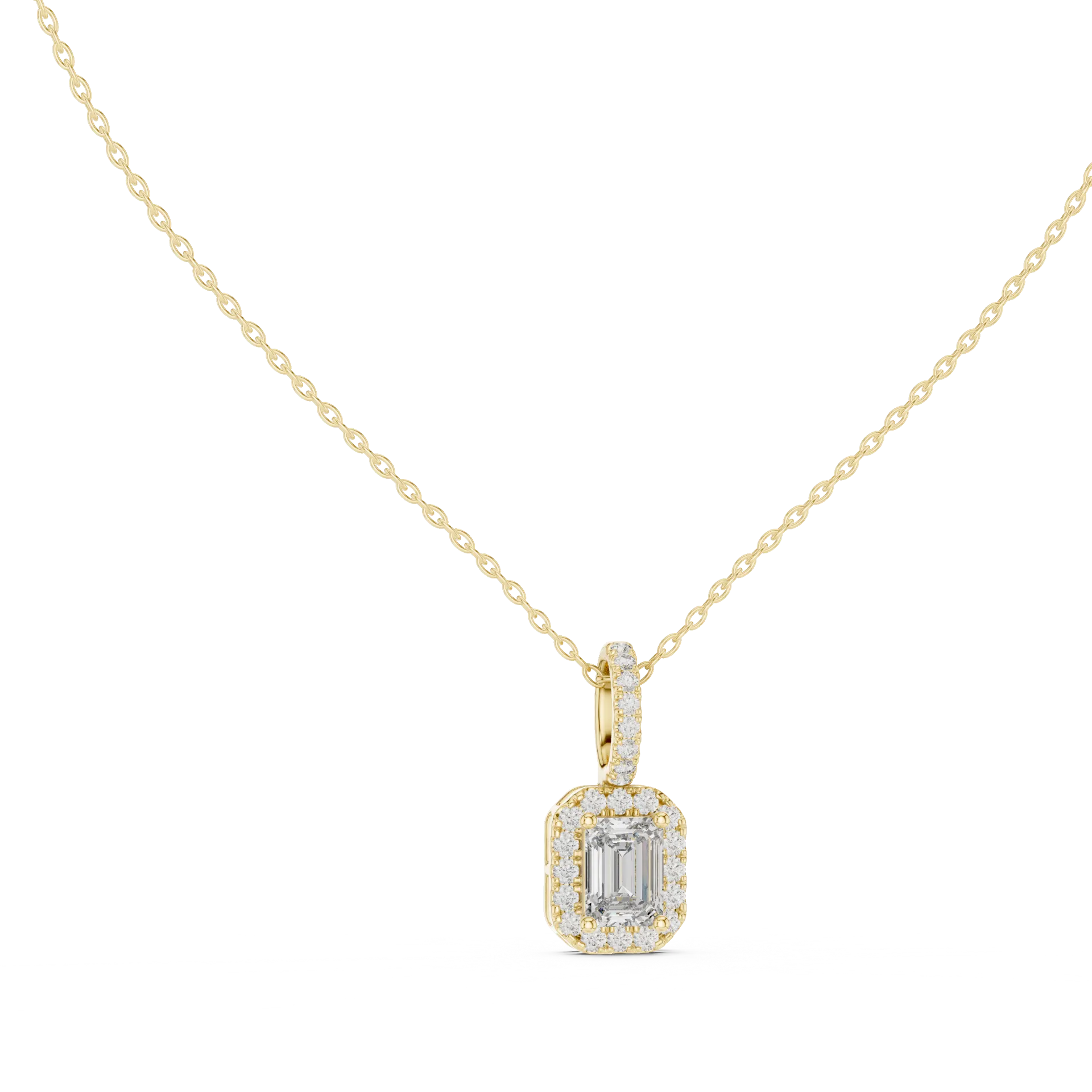 Luminous Emerald Cut Halo Pendant