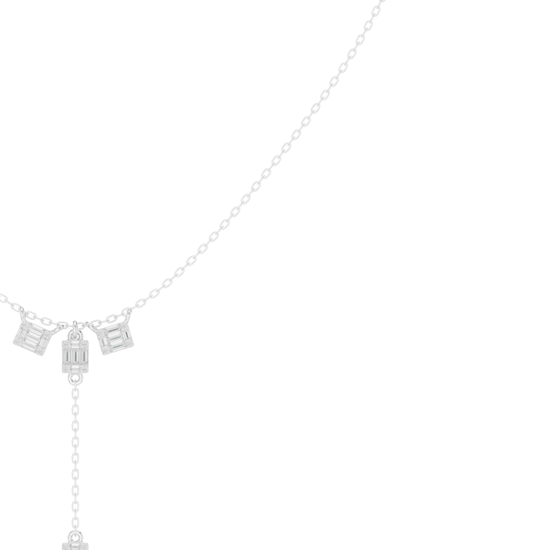 Baguette Illusion Cluster Drop Necklace