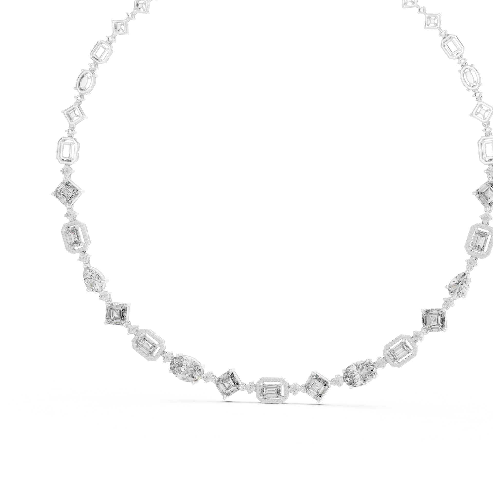 Asscher Oval Halo Station Necklace