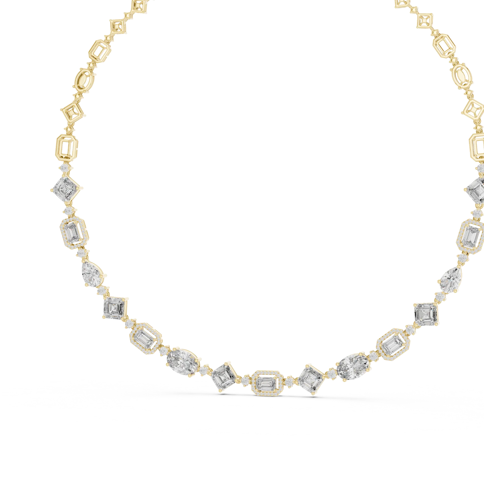 Asscher Oval Halo Station Necklace