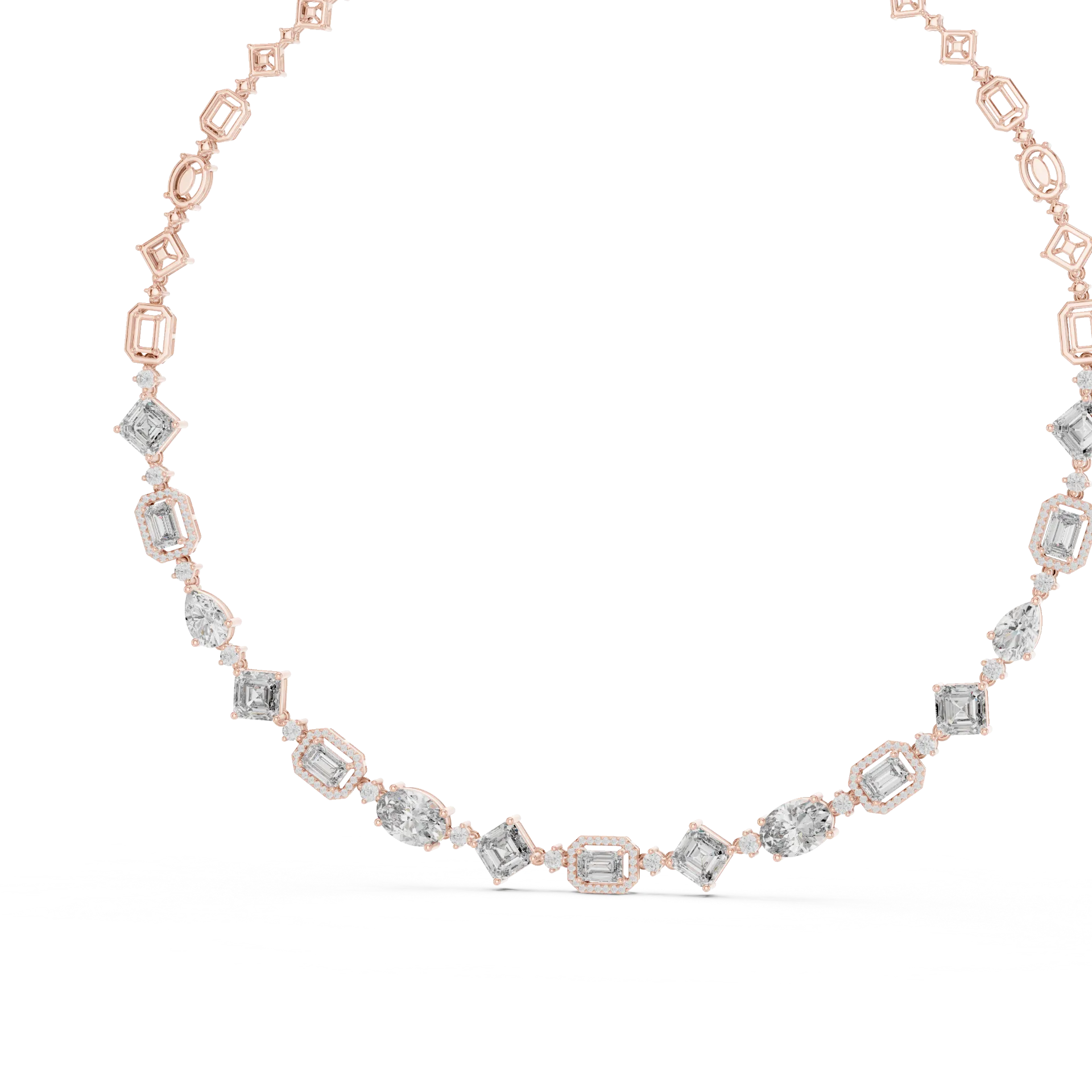 Asscher Oval Halo Station Necklace