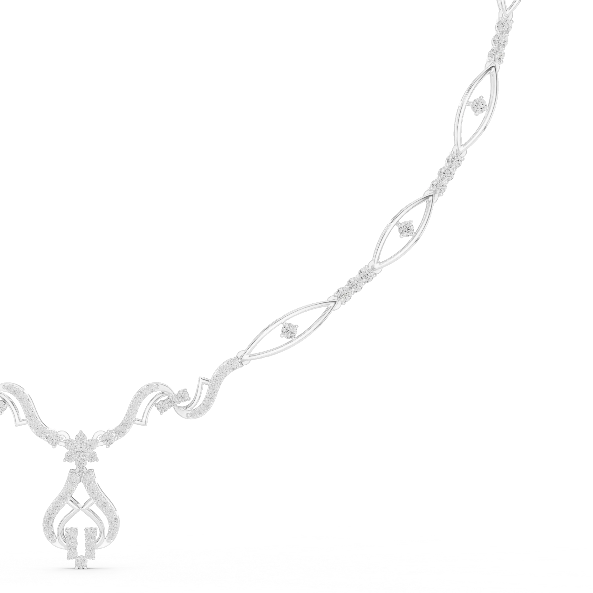 Curved Link Diamond Station Necklace