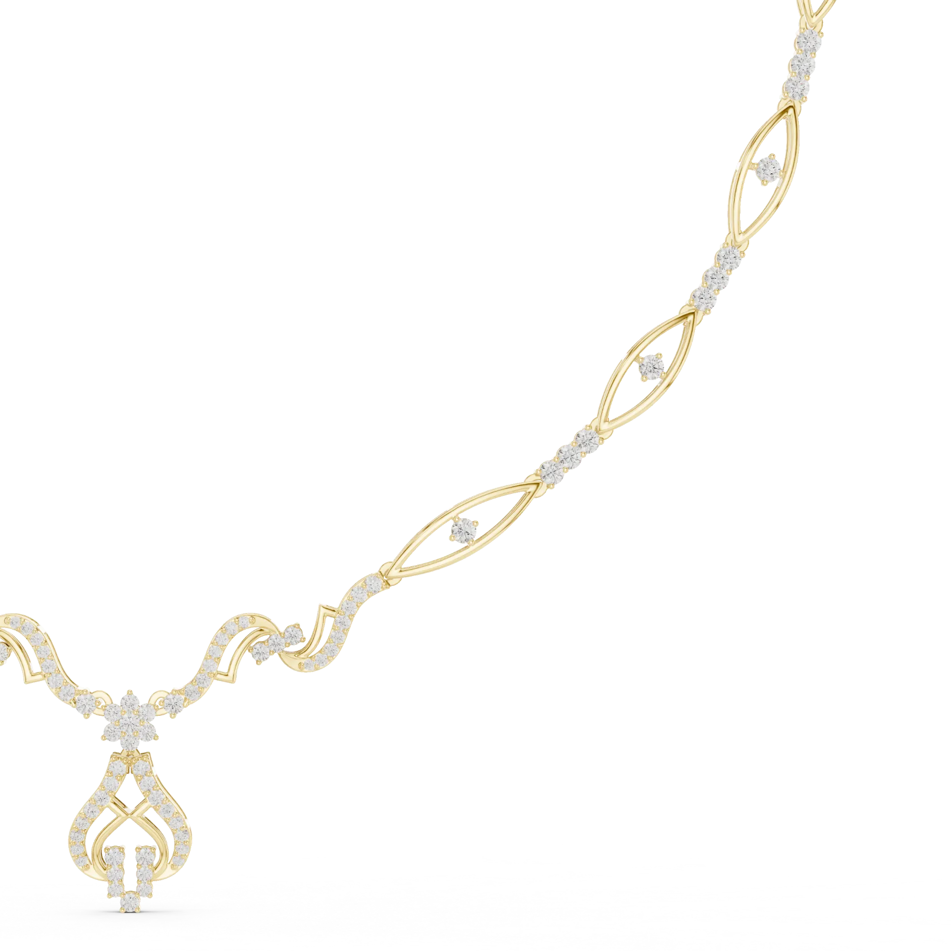 Curved Link Diamond Station Necklace