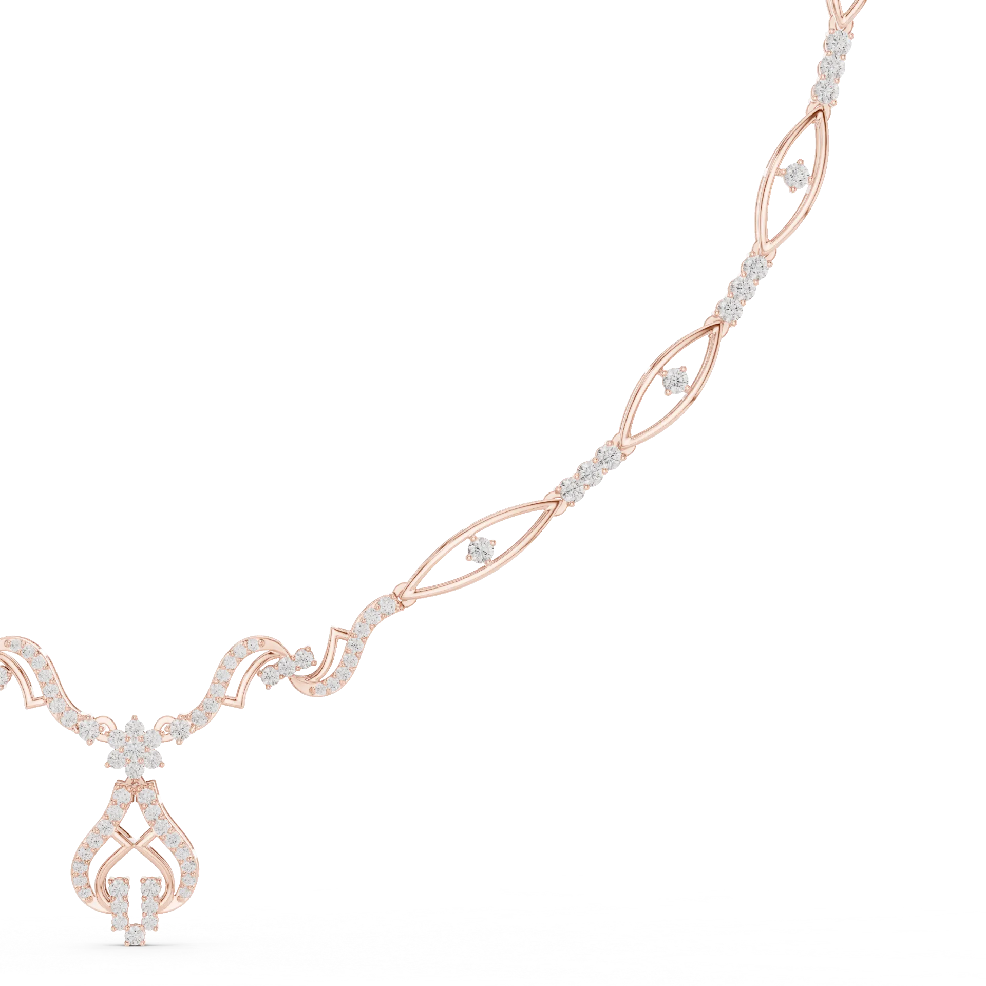 Curved Link Diamond Station Necklace