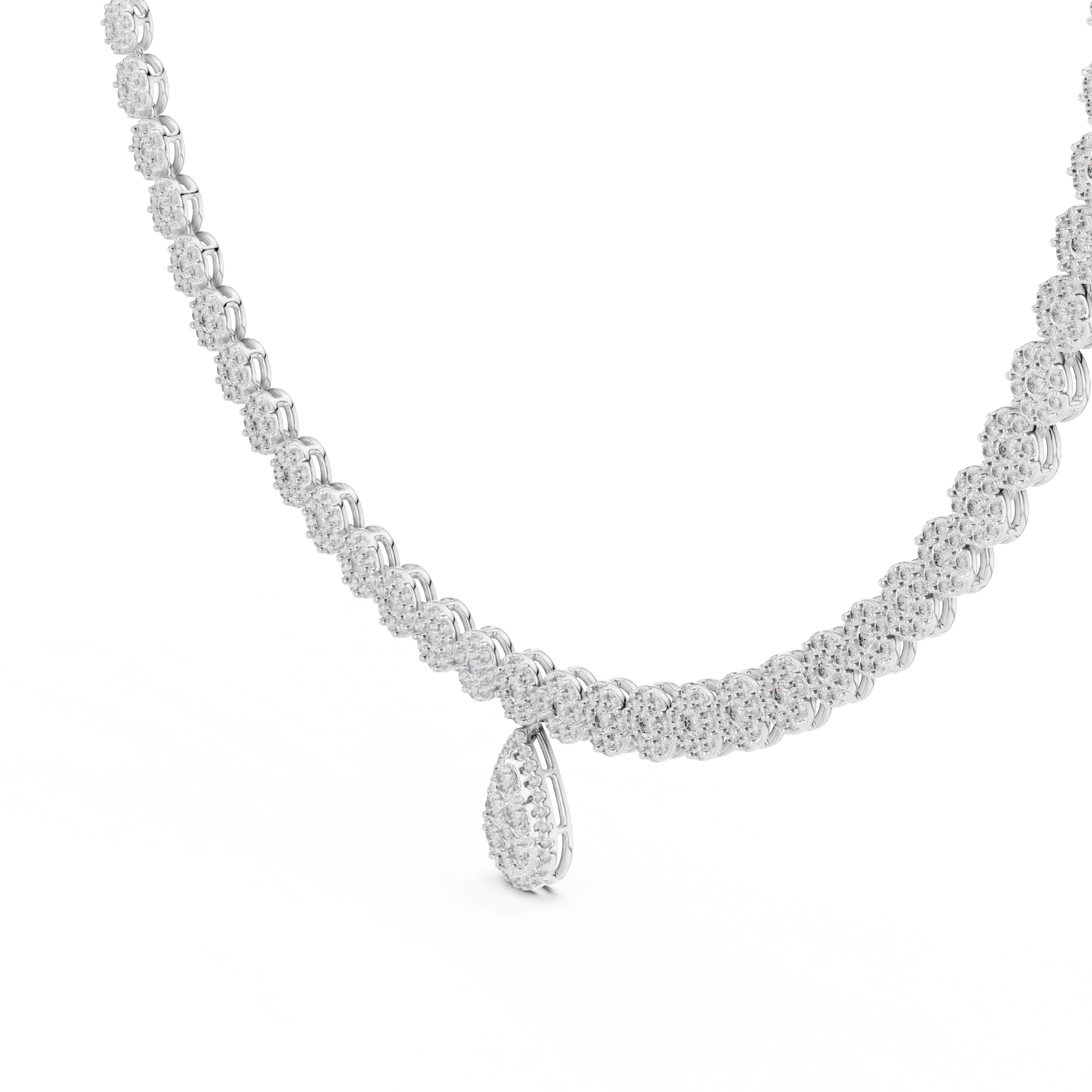Round Diamond Teardrop Tennis Necklace