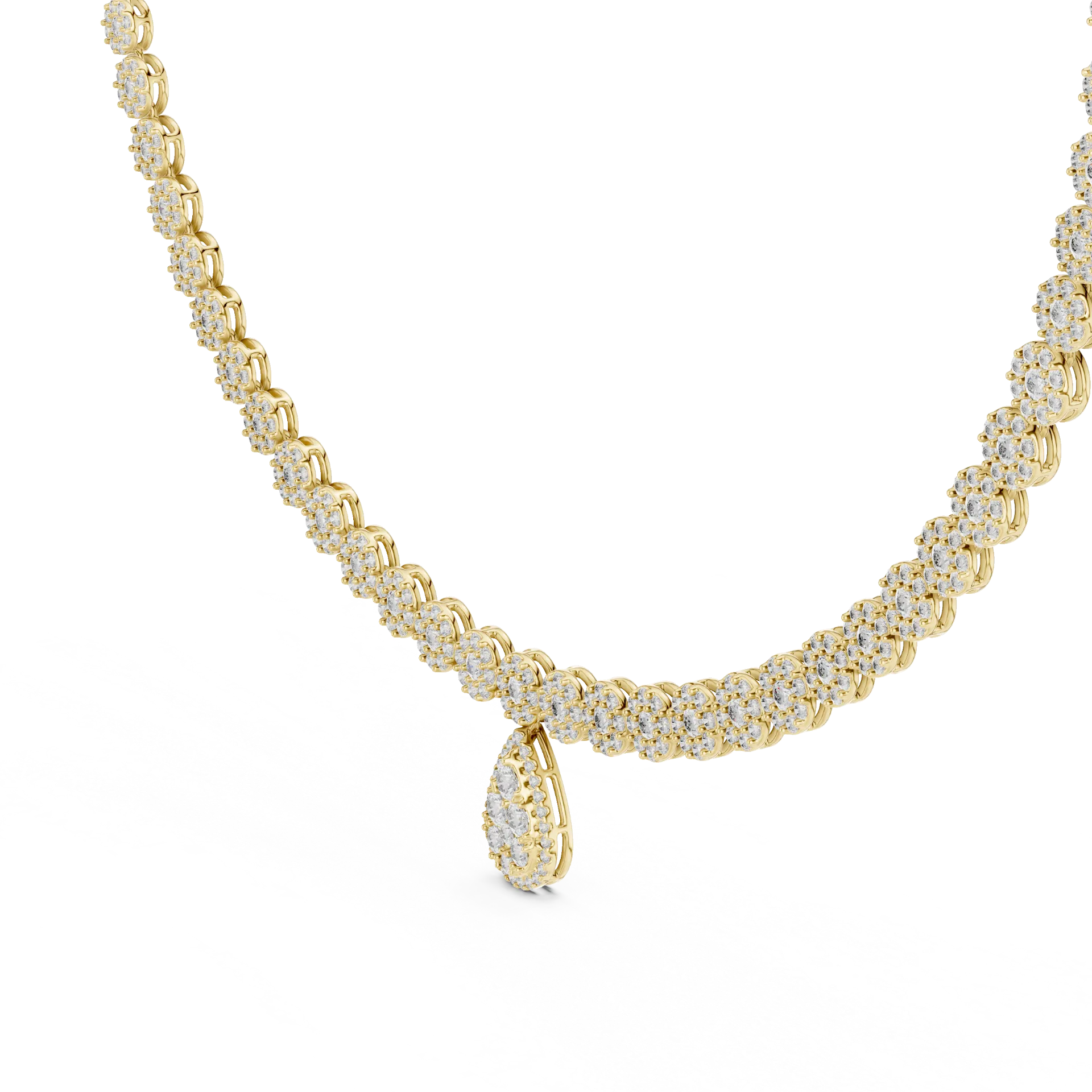Round Diamond Teardrop Tennis Necklace