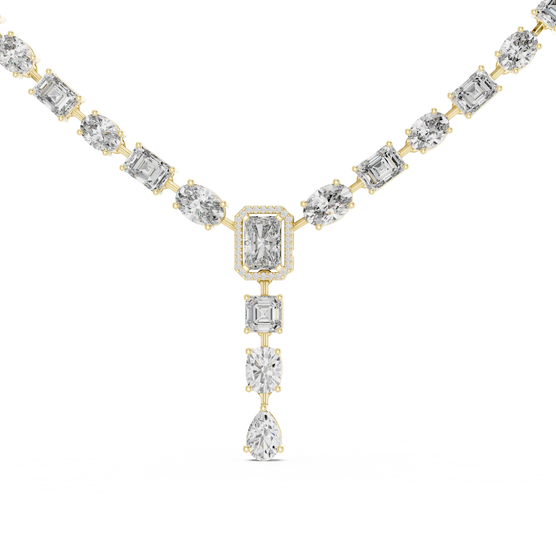 Multi-Shape Diamond Y-Drop Tennis Necklace