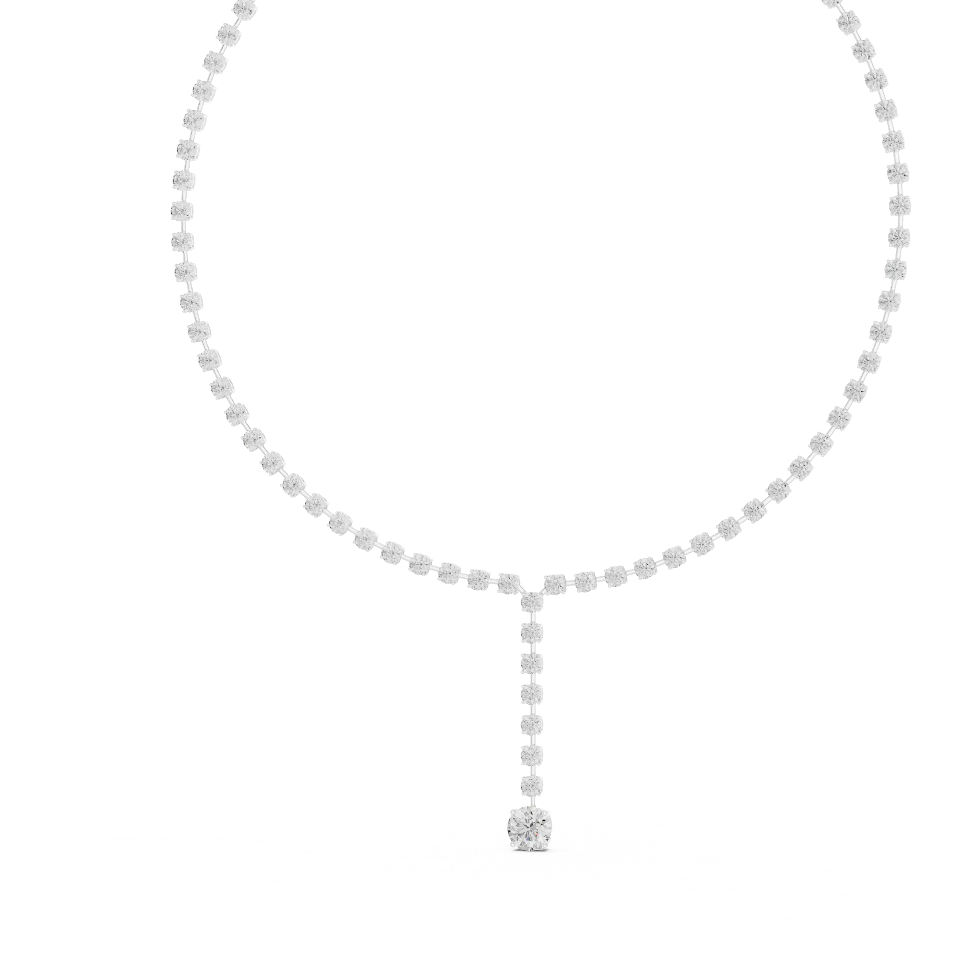 Round Diamond Tennis Drop Necklace